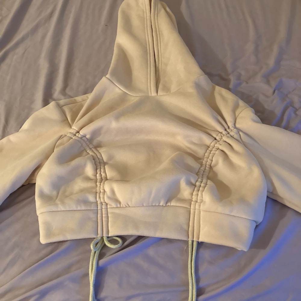 SHEIN Women’s Cream Cropped hoodie with Adjustable Ruching